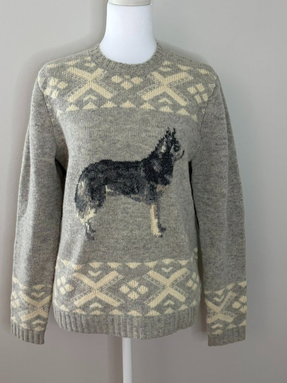 LAUREN Ralph Lauren 100% Lambswool Wolf Fair Isle Knit Sweater Size M